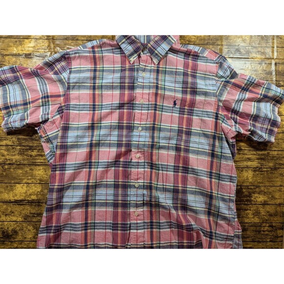 Ralph Lauren SS Shirt Mens XL Pink Blue Madras Indian Button Down Preppy Casual - Picture 1 of 6